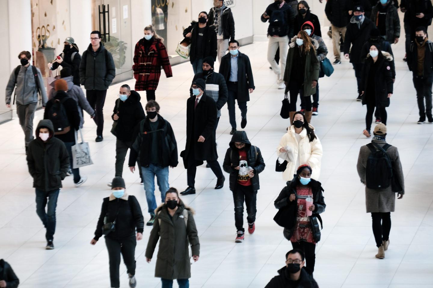 People in New York City wearing masks in December 2021, following the imposition of a statewide mask mandate.