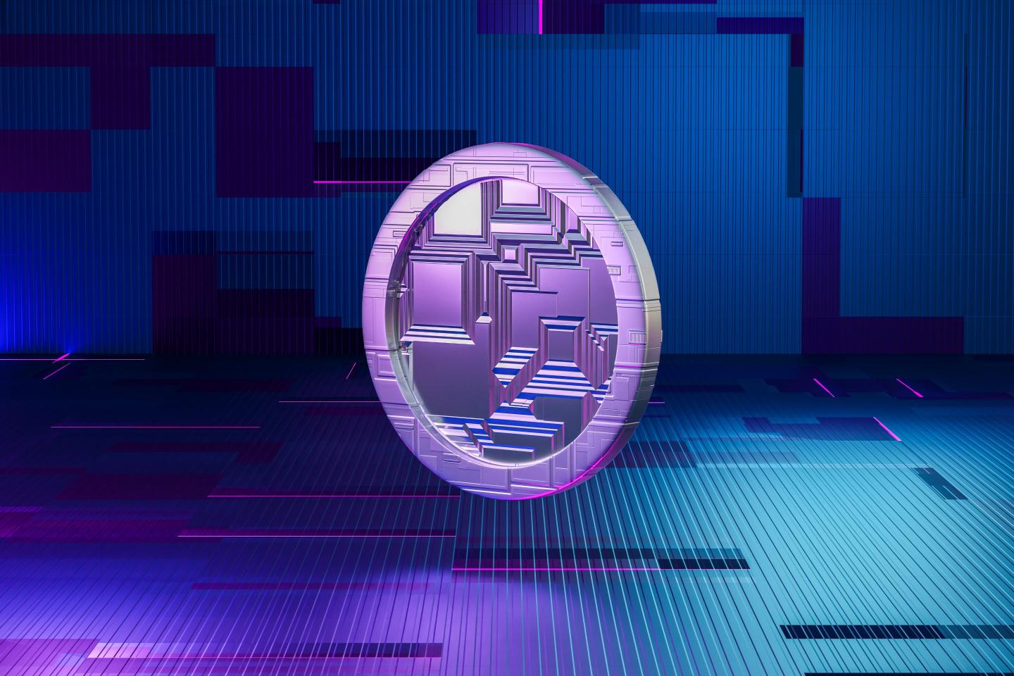 computer graphic of a coin with abstract background