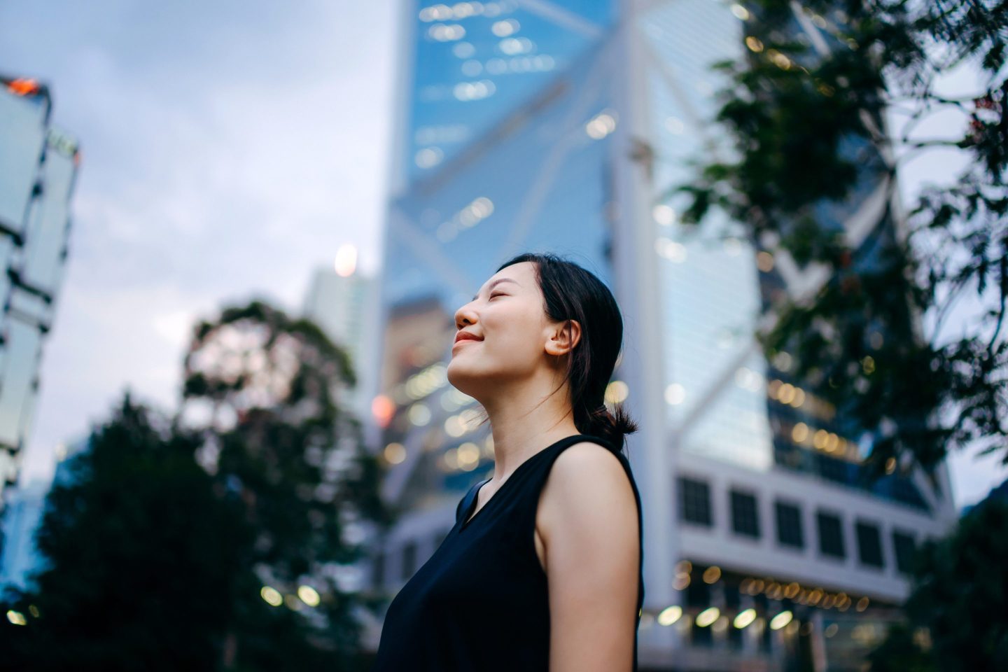 Businesswoman taking a break in a park