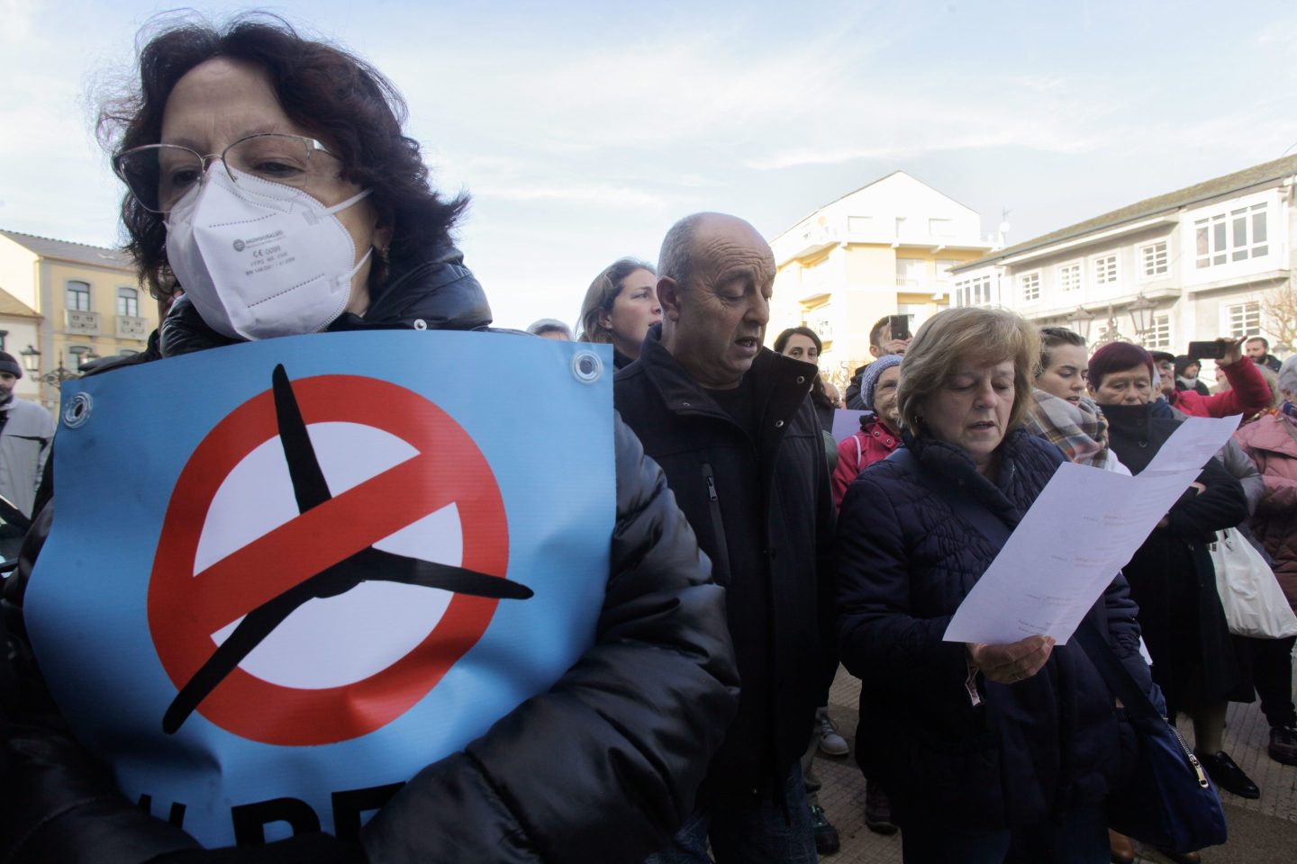 Politicians in Galicia, Spain, protest against putting wind projects in Galician forests on Dec. 11, 2022.