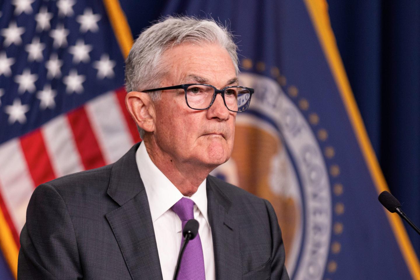 Jerome Powell at a press conference.
