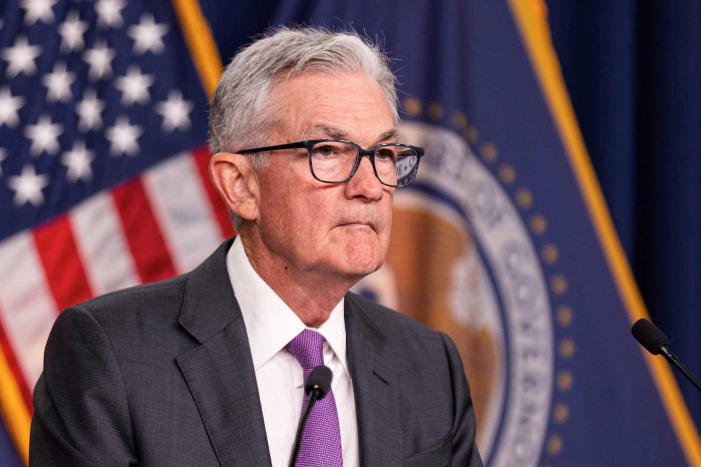 Jerome Powell at a press conference.