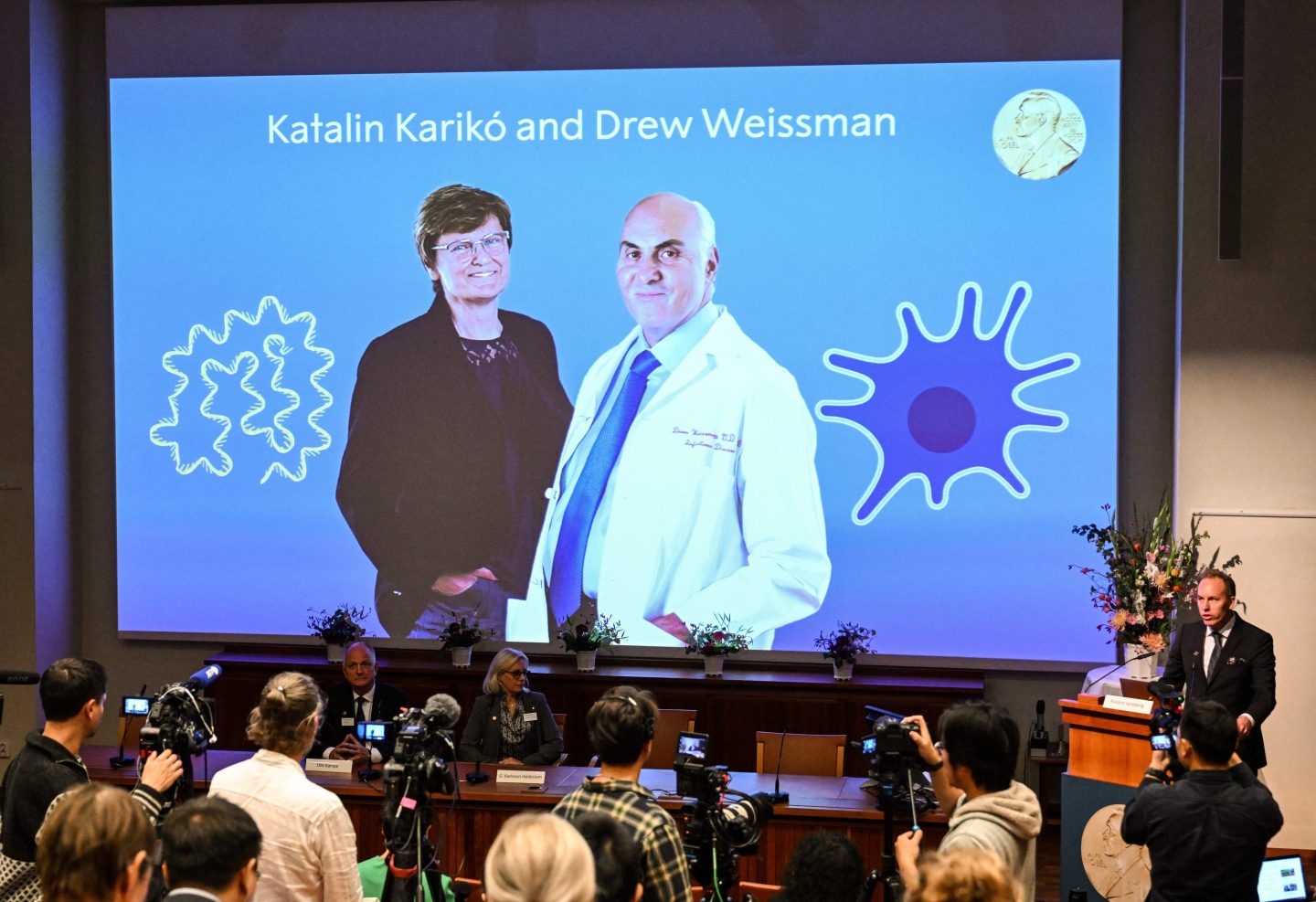 Katalin Kariko and Drew Weissman