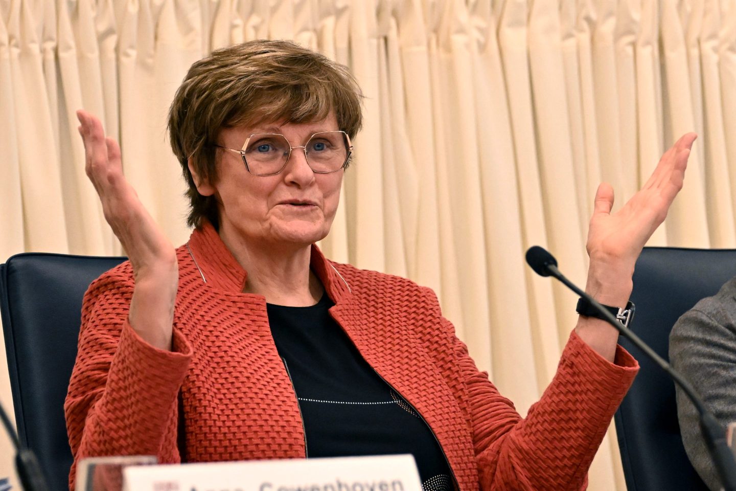 Katalin Karikó speaks during a press conference after being awarded the Nobel Prize in Medicine with Drew Weissman. Their research discoveries in nucleoside base modifications enabled the development of effective mRNA vaccines against COVID-19.
