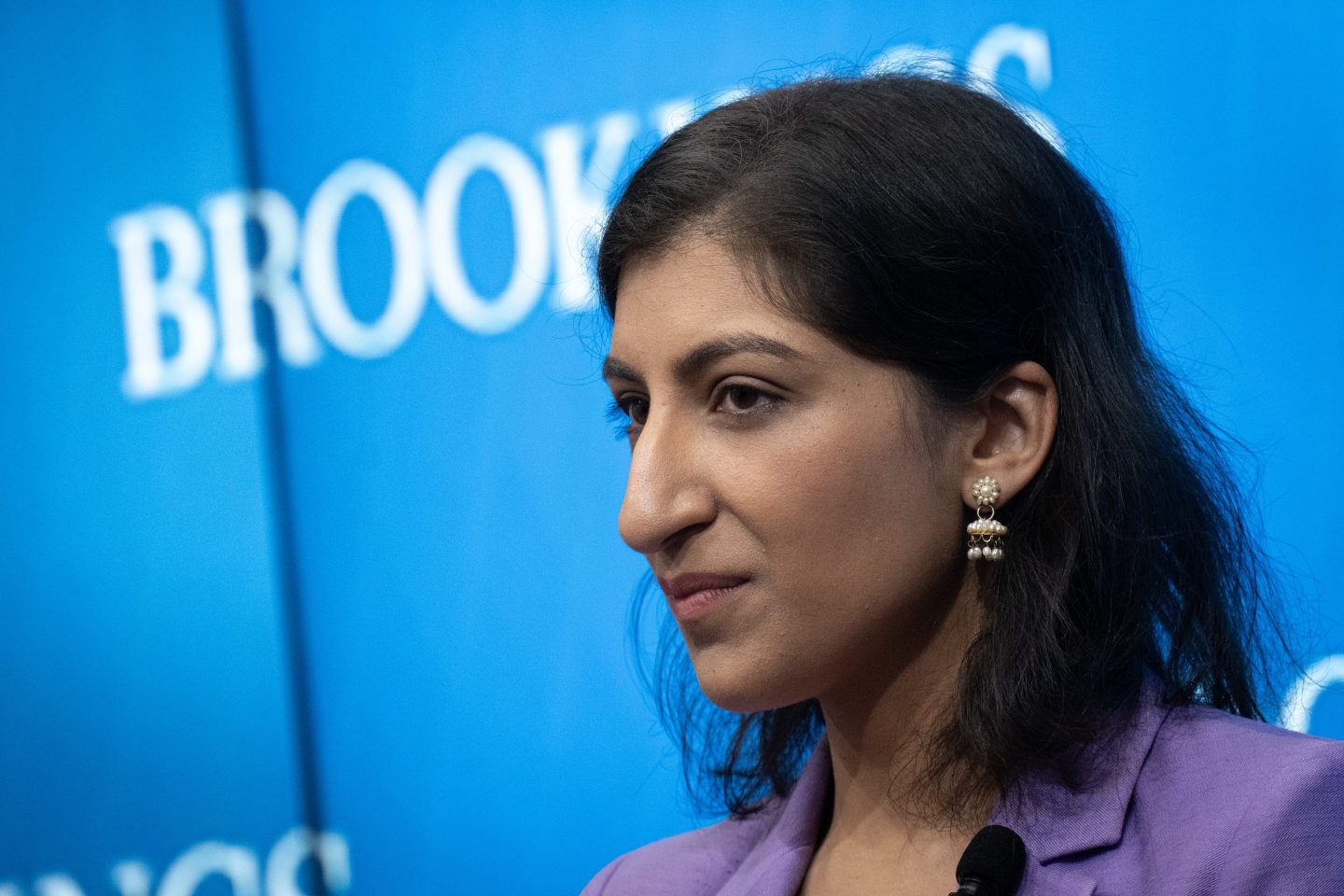 Federal Trade Commission Chair Lina Khan speaks during a discussion on antitrust reforms