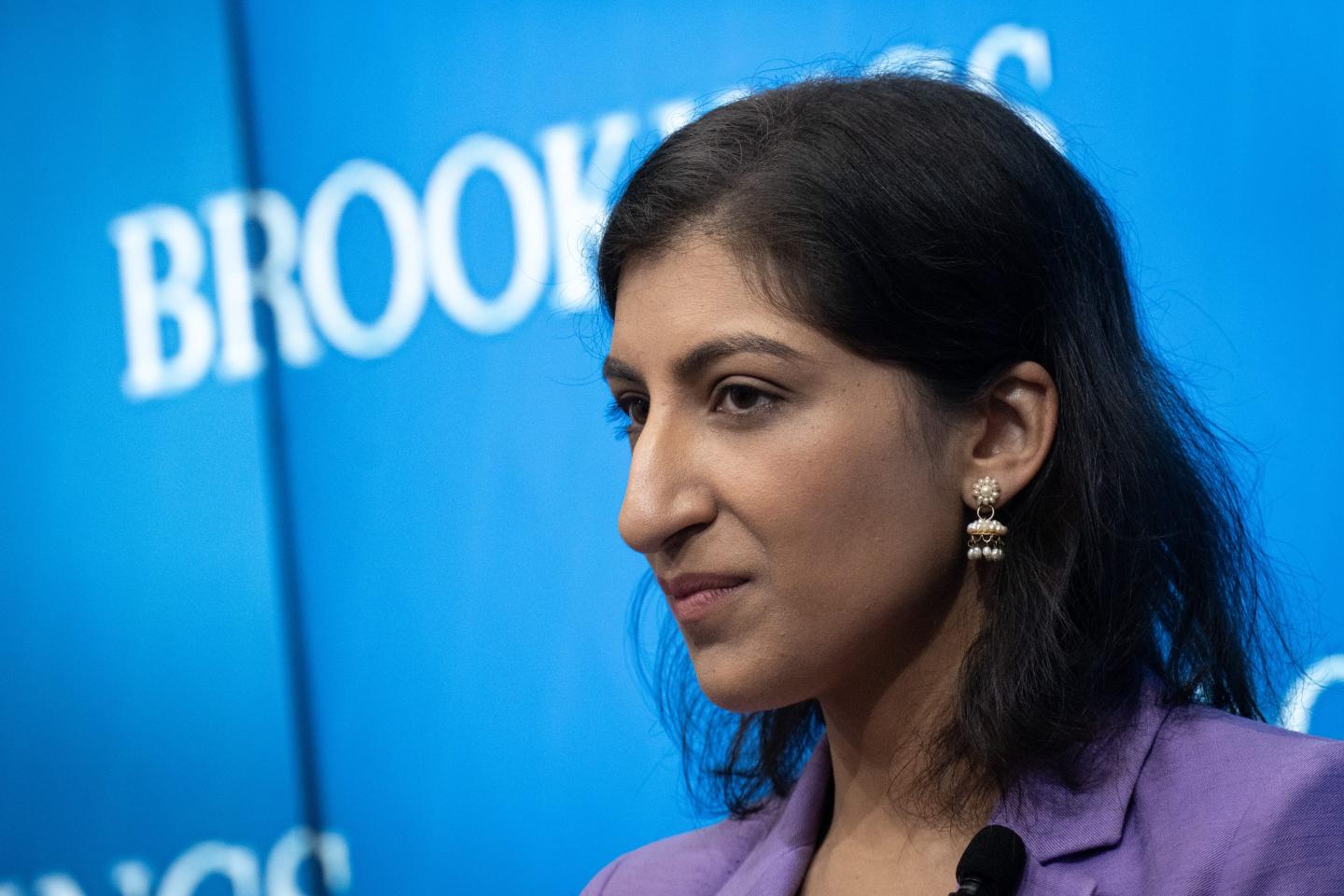 Federal Trade Commission Chair Lina Khan speaks during a discussion on antitrust reforms