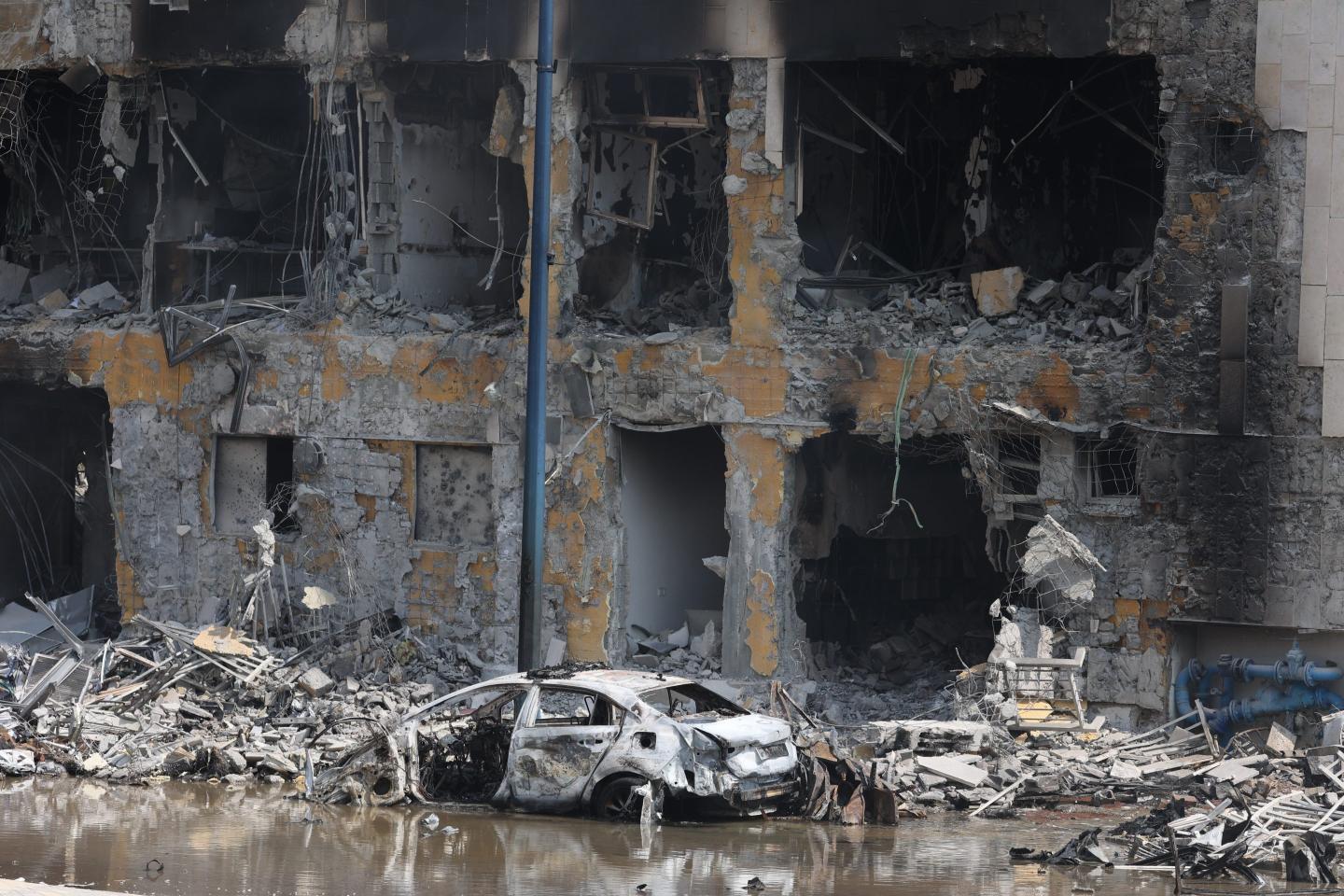 A destroyed police station in Sderot, Israel, on Sunday.