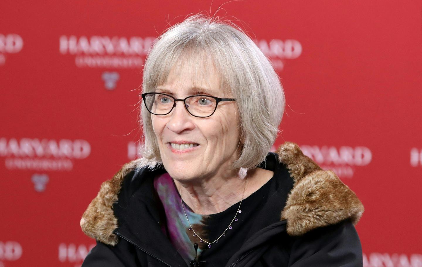 American economist Claudia Goldin, who was awarded the Nobel prize in economics, talks to the press at Harvard University.