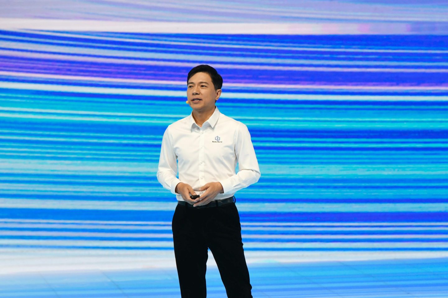 Robin Li, chairman and chief executive officer of Baidu, during the Baidu World conference in Beijing, on Oct. 17, 2023.