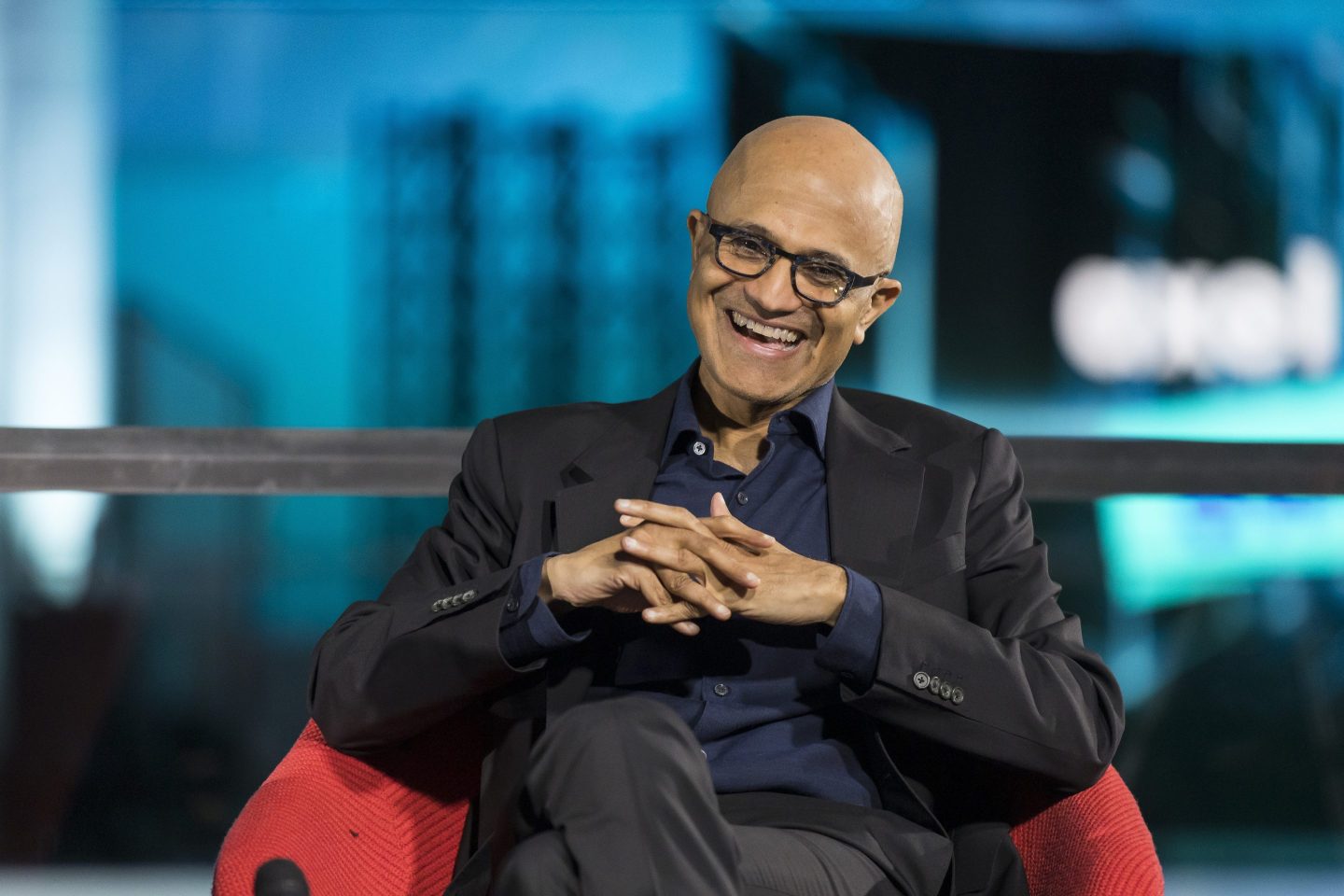Satya Nadella at the Axel Springer award at Axel Springer Neubau on October 17, 2023 in Berlin, Germany.
