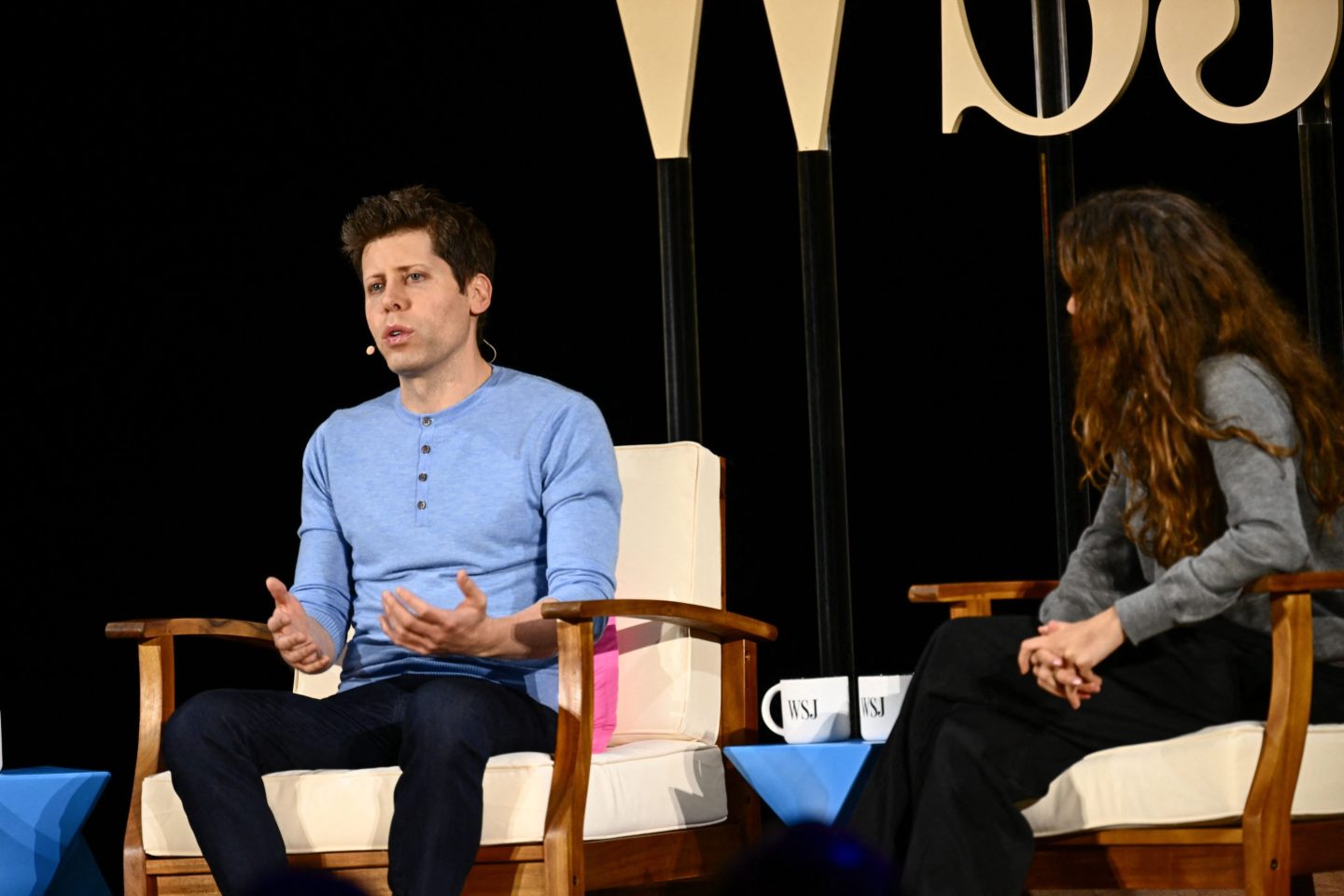 Sam Altman and Mira Murati at WSJ Tech Live in Laguna Beach, Calif.