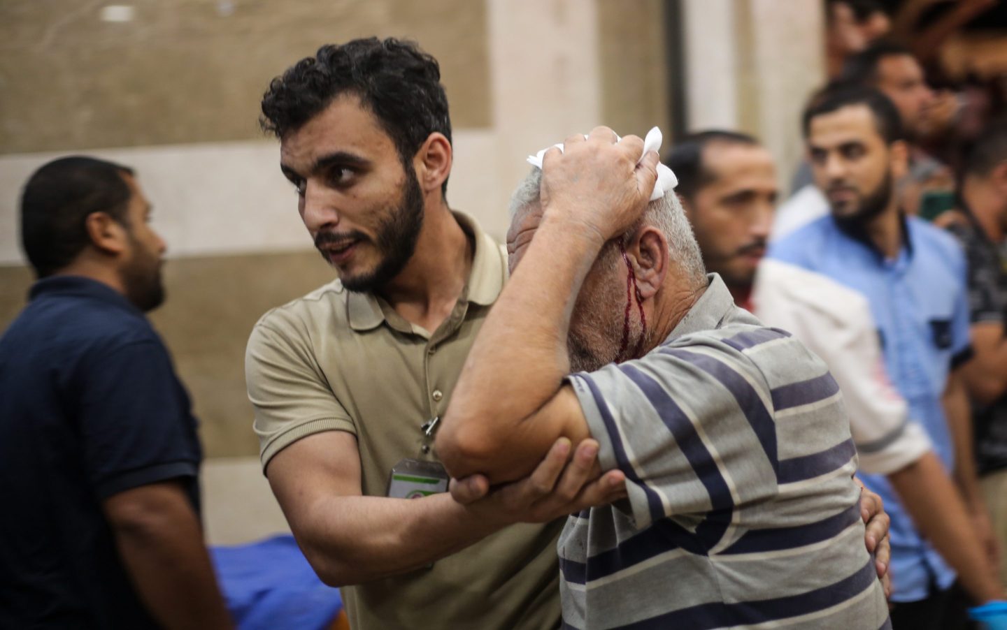 Palestinians injured during Israeli raids at Nasser Hospital in the city of Khan Yunis on Saturday.