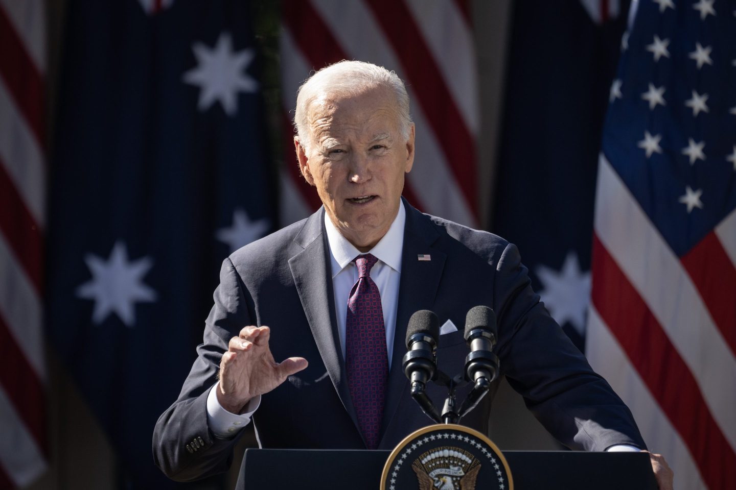 President Joe Biden holds a press conference with Prime Minister of Australia Anthony Albanese the Rose Garden at the White House on October 25, 2023 in Washington, DC.