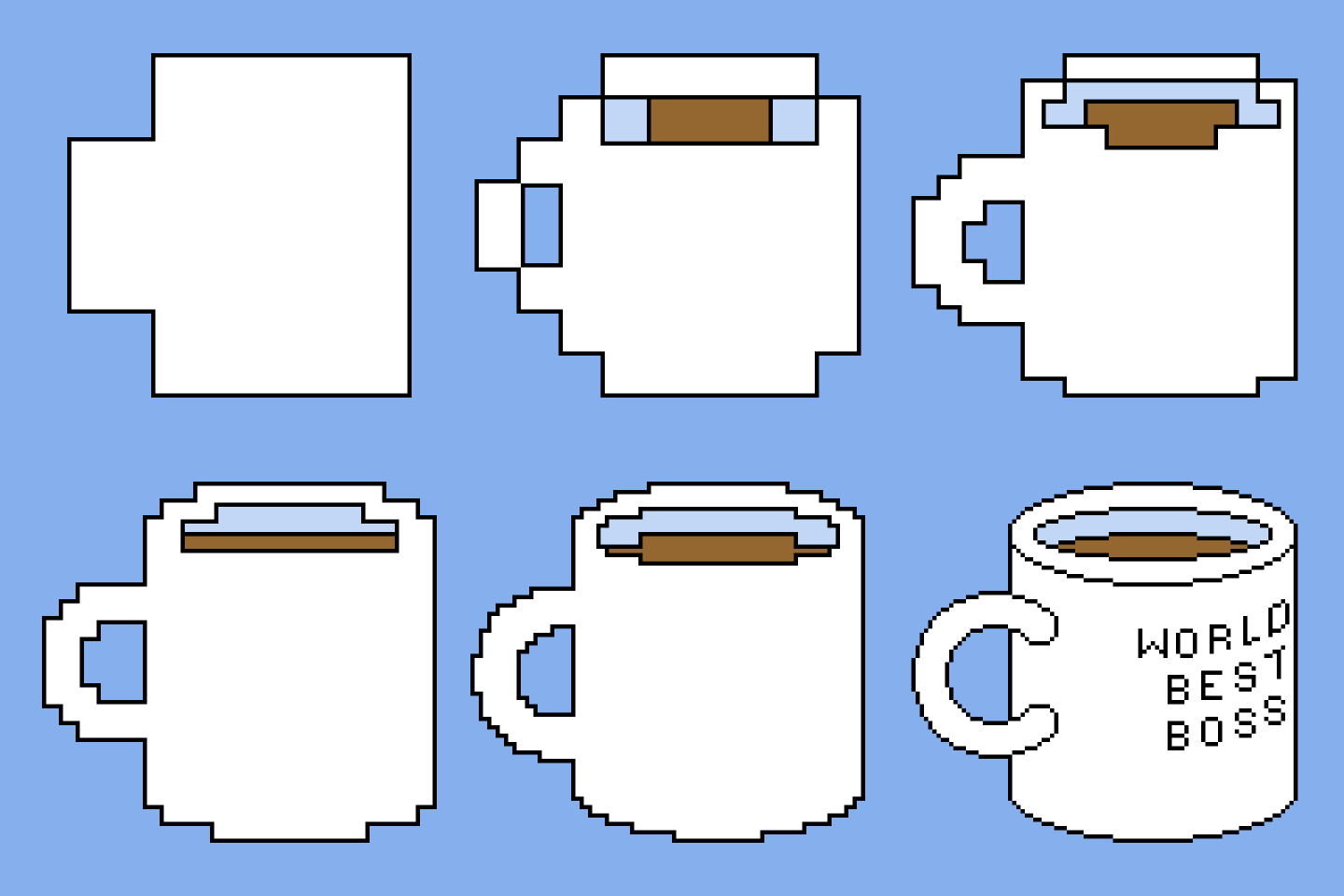illustration of pixelated coffee mugs