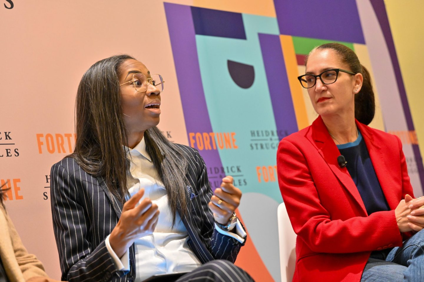 Lanaya Irvin, CEO of Coqual, and Liza Landsman, CEO of Stash, on stage at Fortune's MPW Summit.