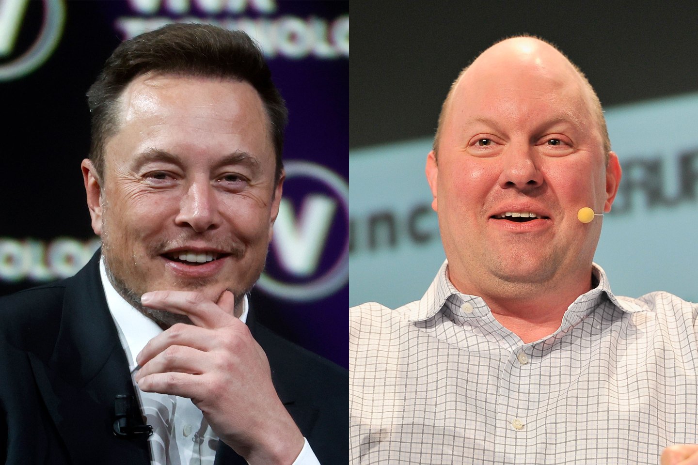 Tesla and SpaceX CEO Elon Musk, left, and venture capitalist Marc Andreessen.