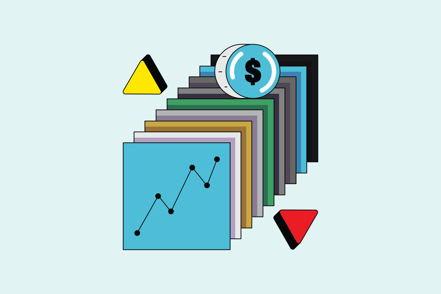 Artistic rendering of charts going up and down