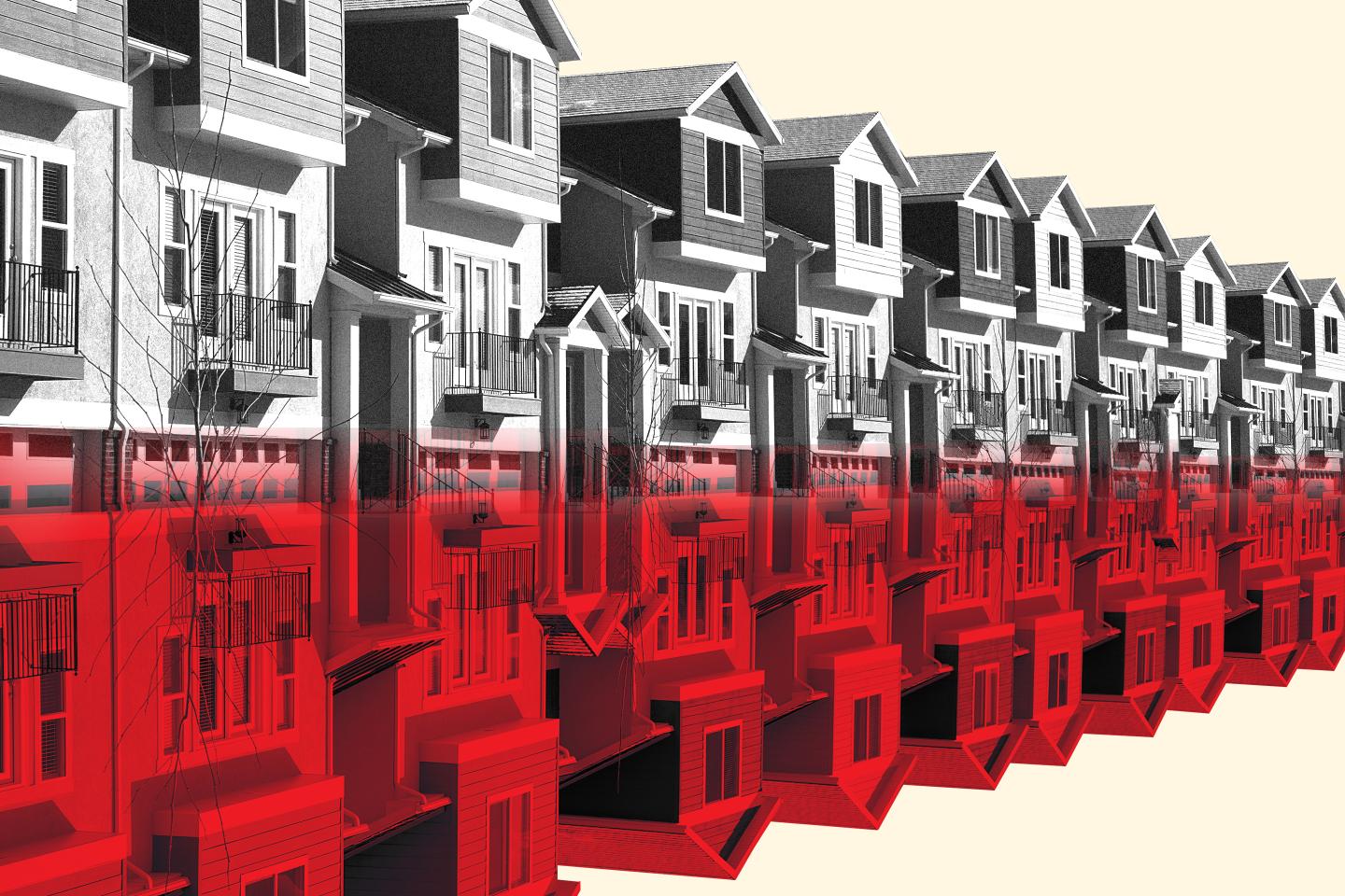 Artistic rendering of a row of townhouses