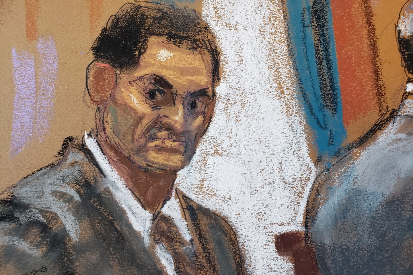 A court sketch of Sam Bankman-Fried from Oct. 16, 2023.