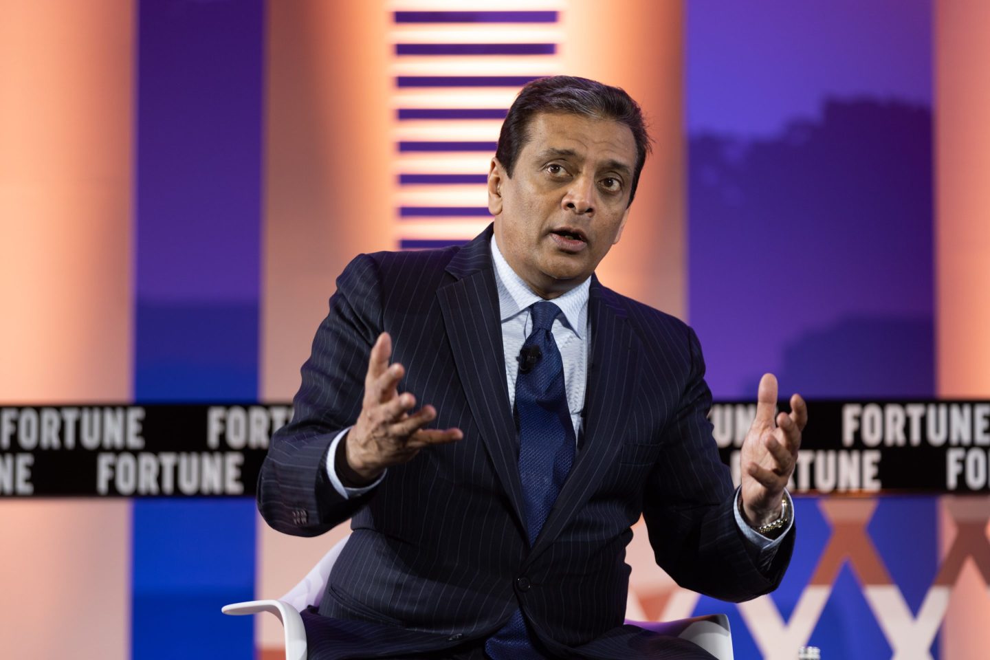 Raj Subramaniam, CEO of FedEx, speaking at a panel on manufacturing and logistics at the Fortune Global Forum in Abu Dhabi on Nov. 29.