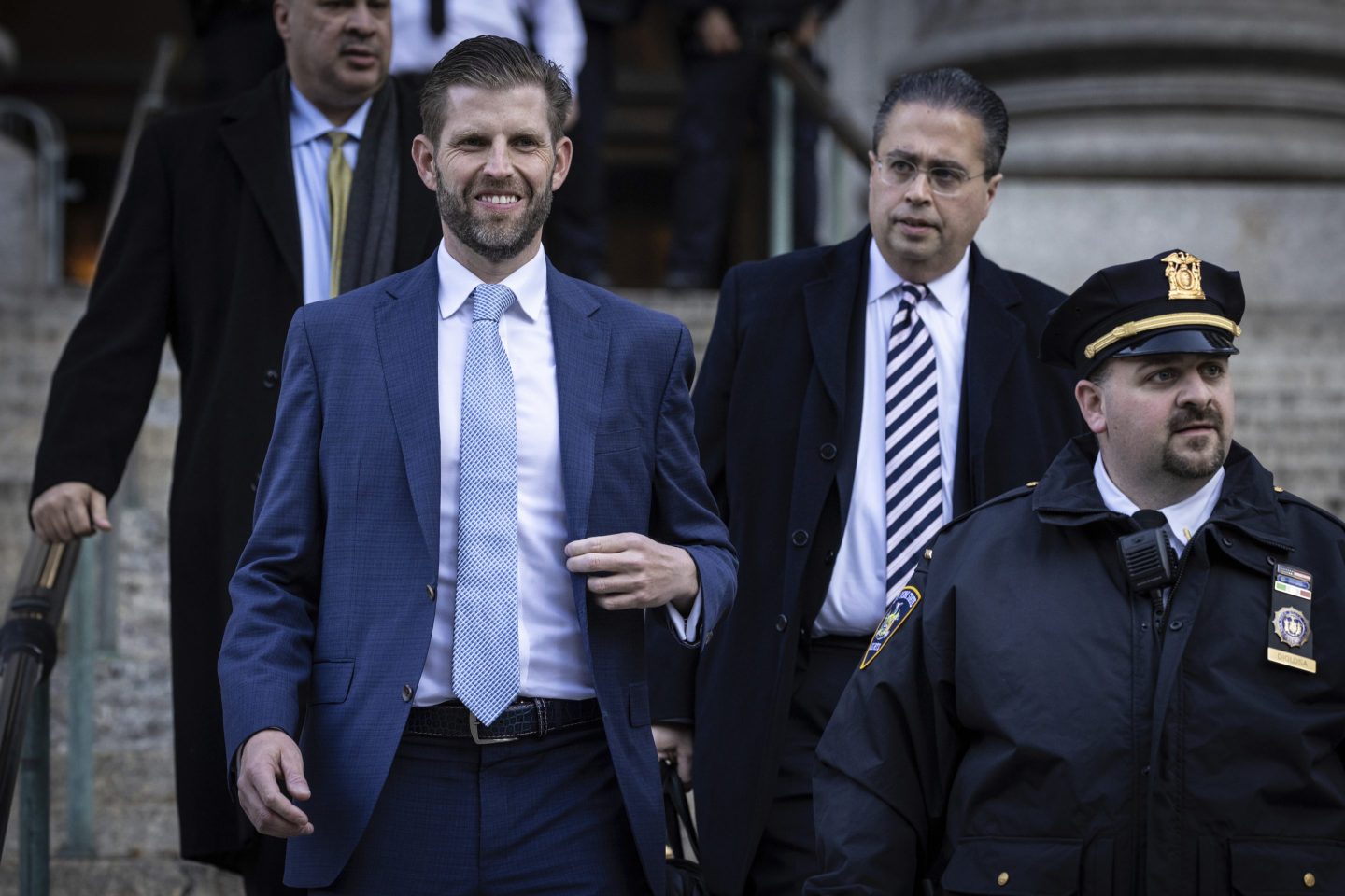Eric Trump leaves the New York Supreme Court, on Nov. 2, 2023, in New York.