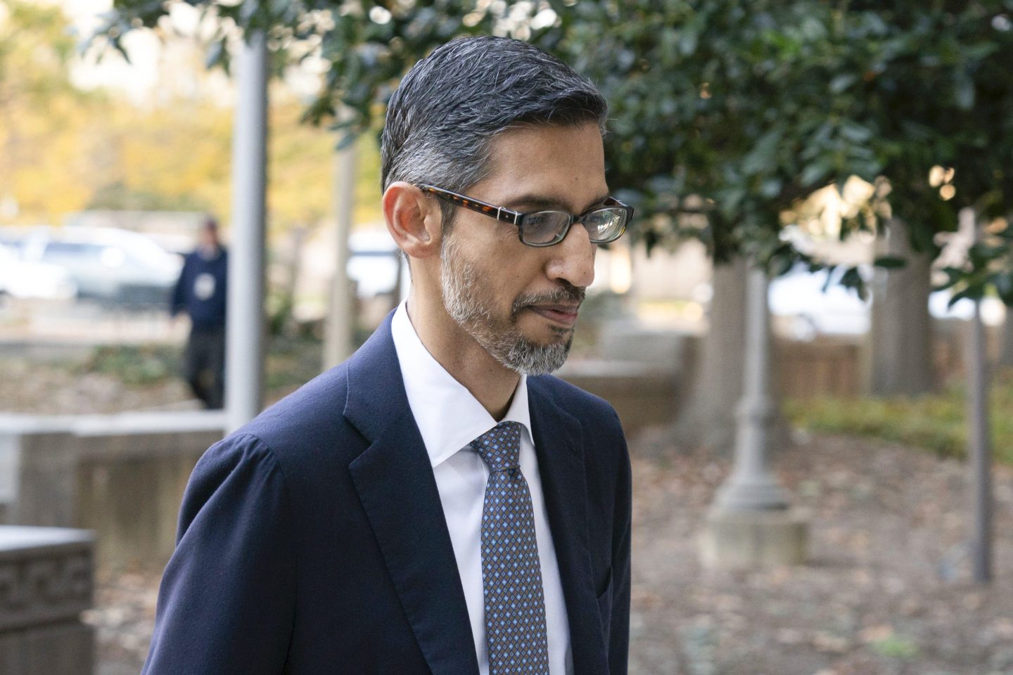 Google and Alphabet CEO Sundar Pichai arrives at the federal courthouse in Washington, on Oct. 30, 2023.