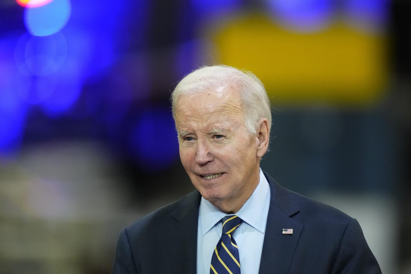 President Joe Biden speaks at the Amtrak Bear Maintenance Facility.