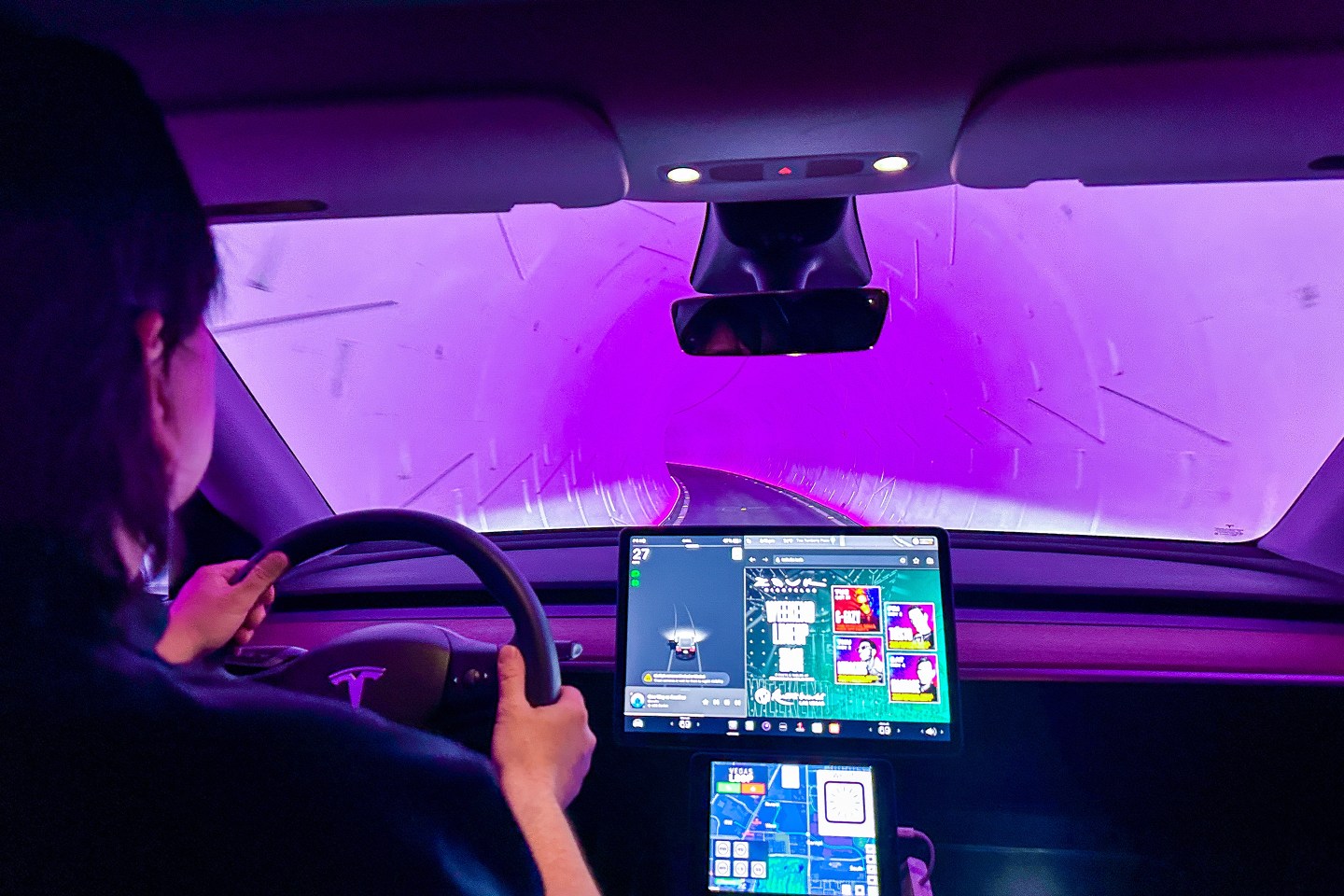 Tunnel vision: A Tesla emerges from a tunnel in Las Vegas, the Boring Company’s only operational project.