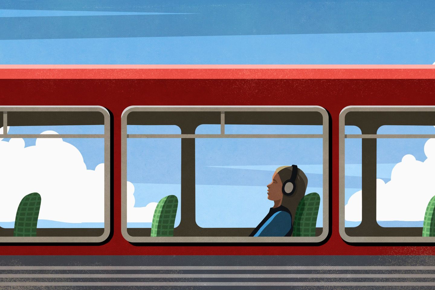 An illustration of a lone commuter on public transport.