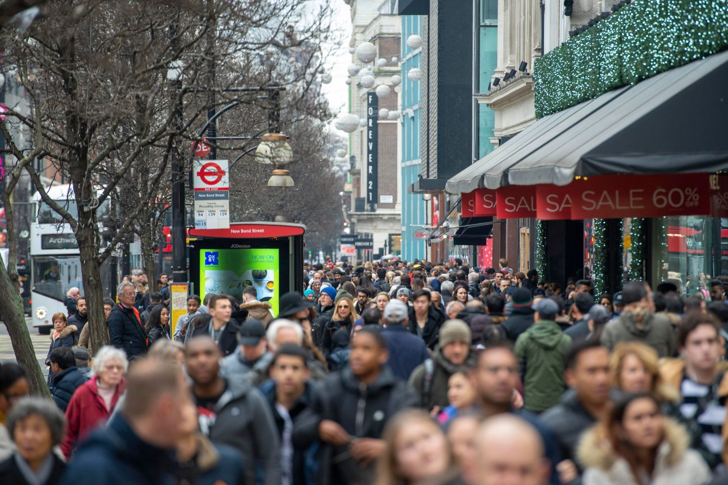 Crowds of shoppers take to Oxford Street in central London.