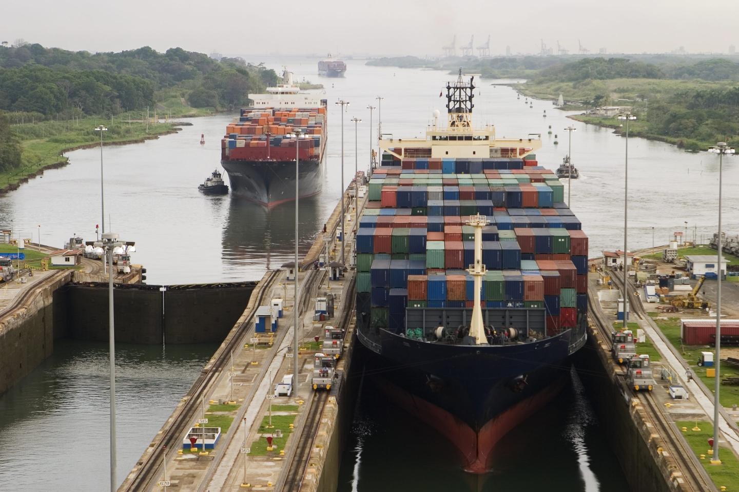 Cargo ships in the Panama Canal