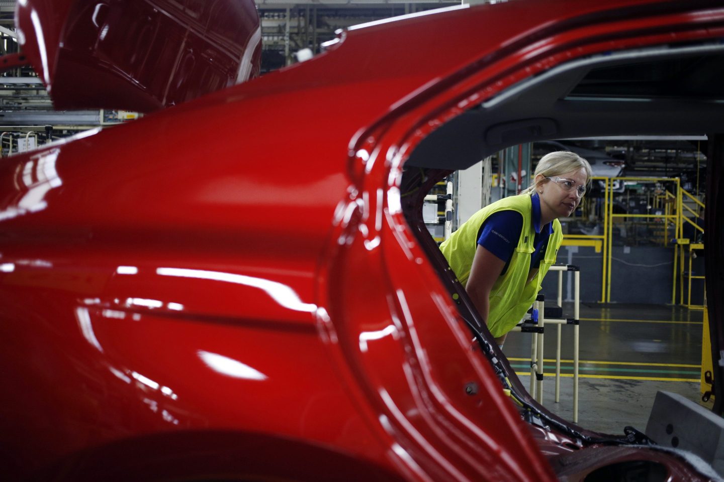 Camry vehicle on an assembly line at the Toyota Motor manufacturing plant in in Georgetown, Kentucky.