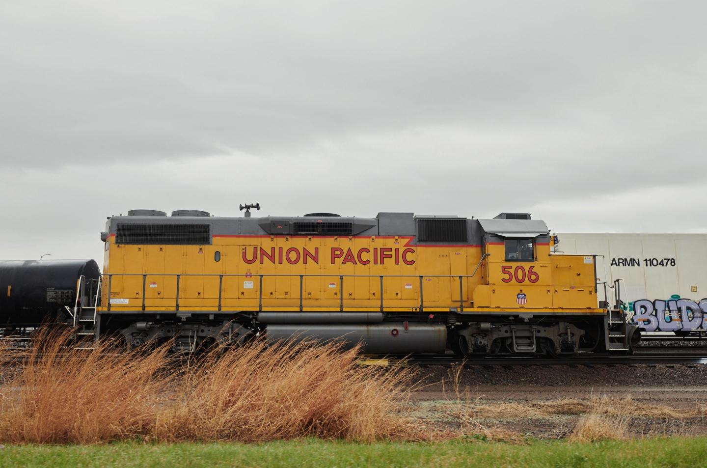 A Union Pacific train sits in Lexington, Nebraska, U.S