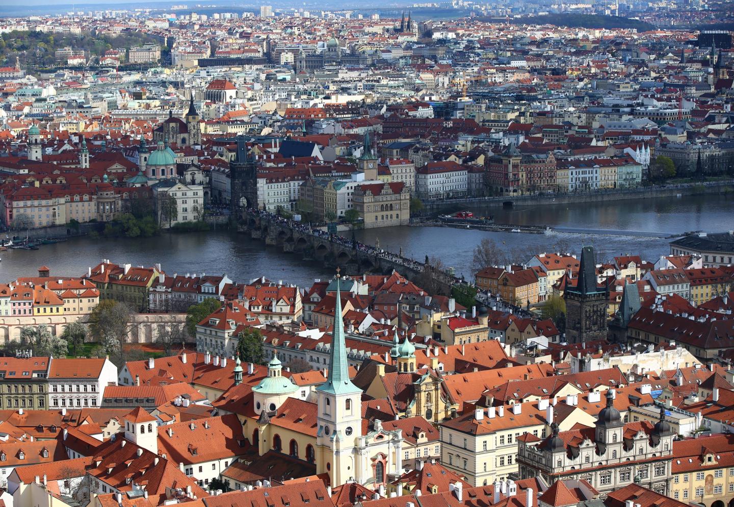 A view of Charles Bridge in Prague, Czech Republic.
