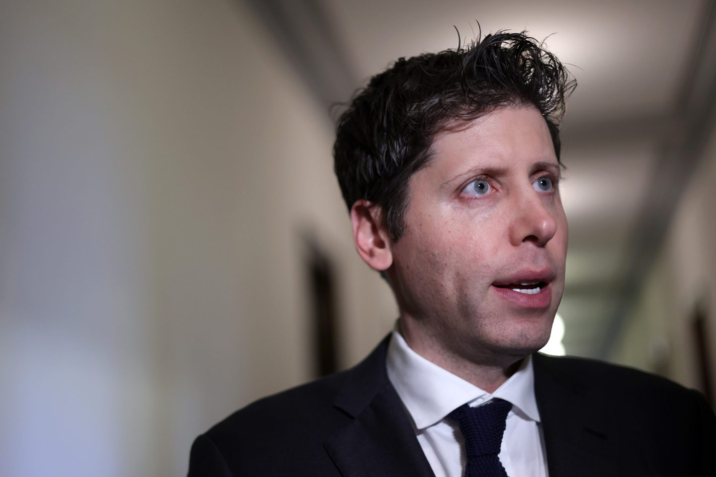 Sam Altman, the now former CEO of OpenAI, speaks to members of the press outside the “AI Insight Forum” at the Russell Senate Office Building on Capitol Hill on September 13, 2023 in Washington, DC.
