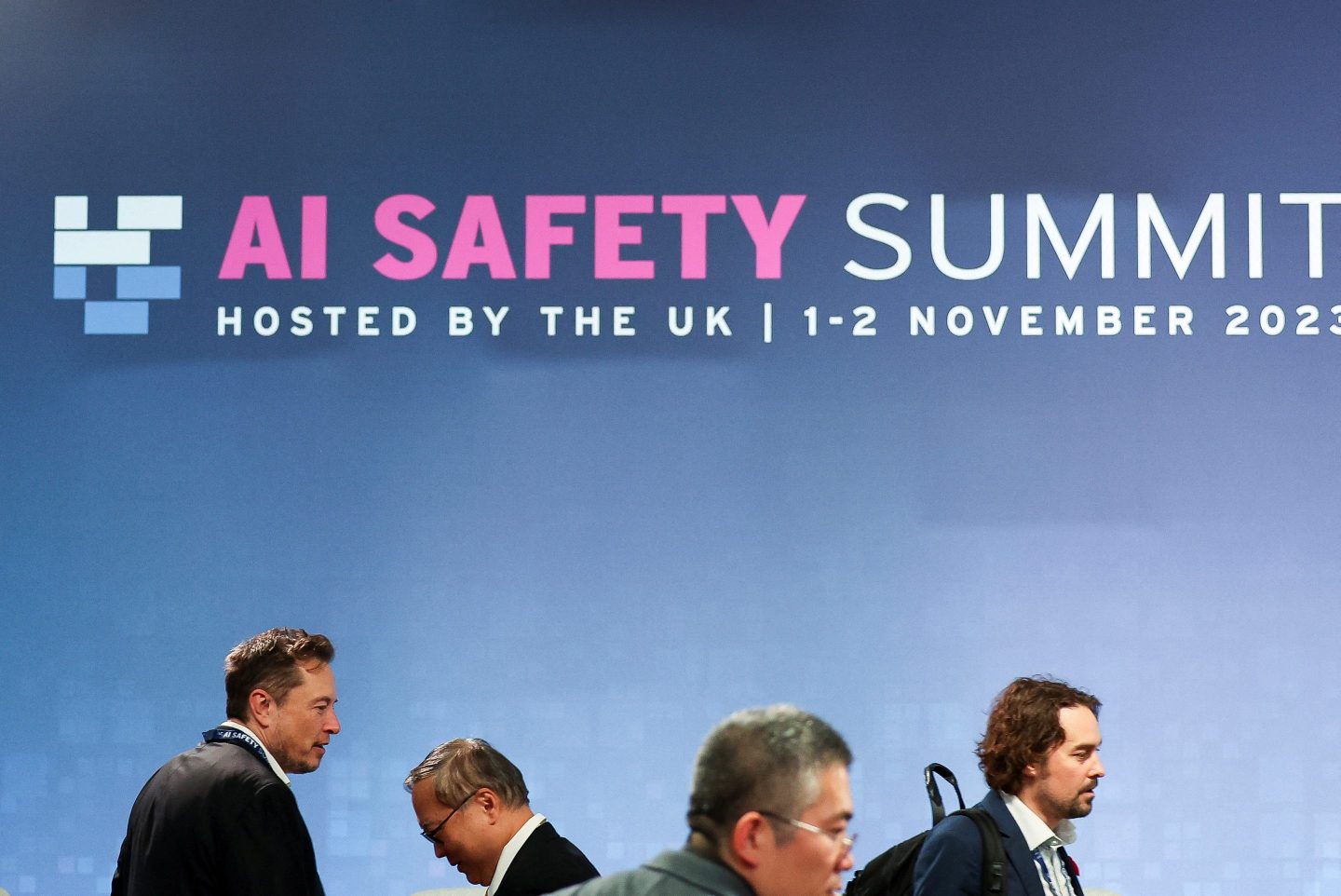 Elon Musk, CEO of Tesla and X attends the AI Safety Summit in Bletchley Park, on November 1, 2023 in Bletchley, England.