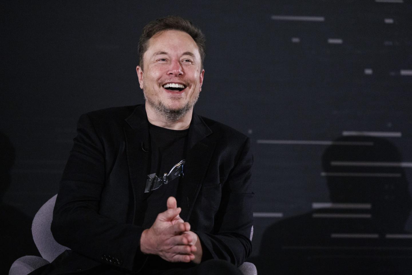 Elon Musk pictured during a fireside discussion on artificial intelligence risks with Rishi Sunak, U.K. prime minister, not pictured, in London, on Thursday, Nov. 2, 2023.