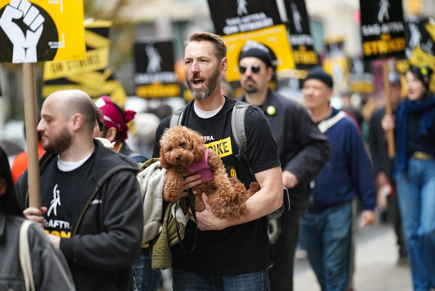 A SAG-AFTRA picket line in New York.