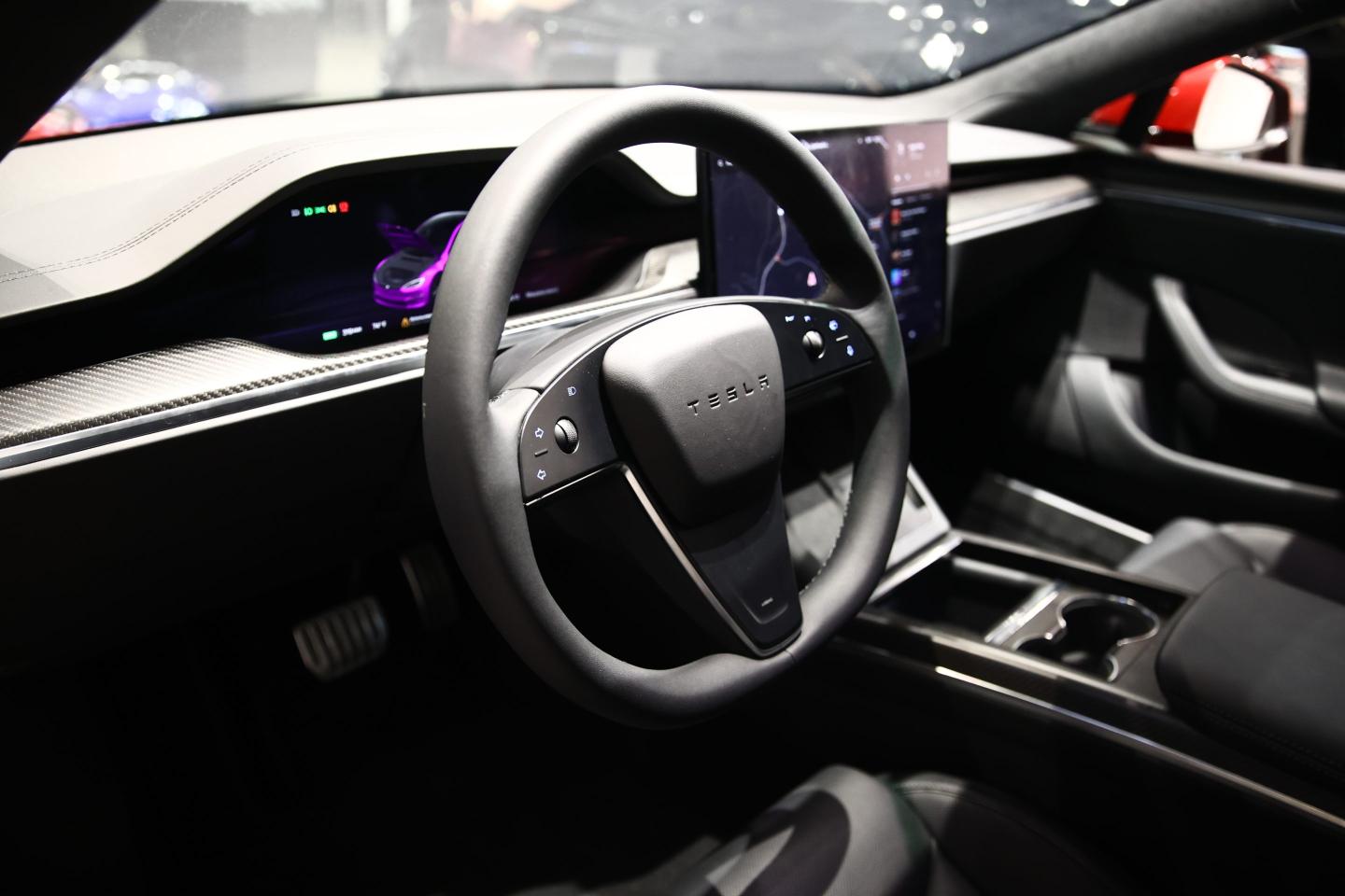 Inside view of Tesla car at the showroom in Santa Monica