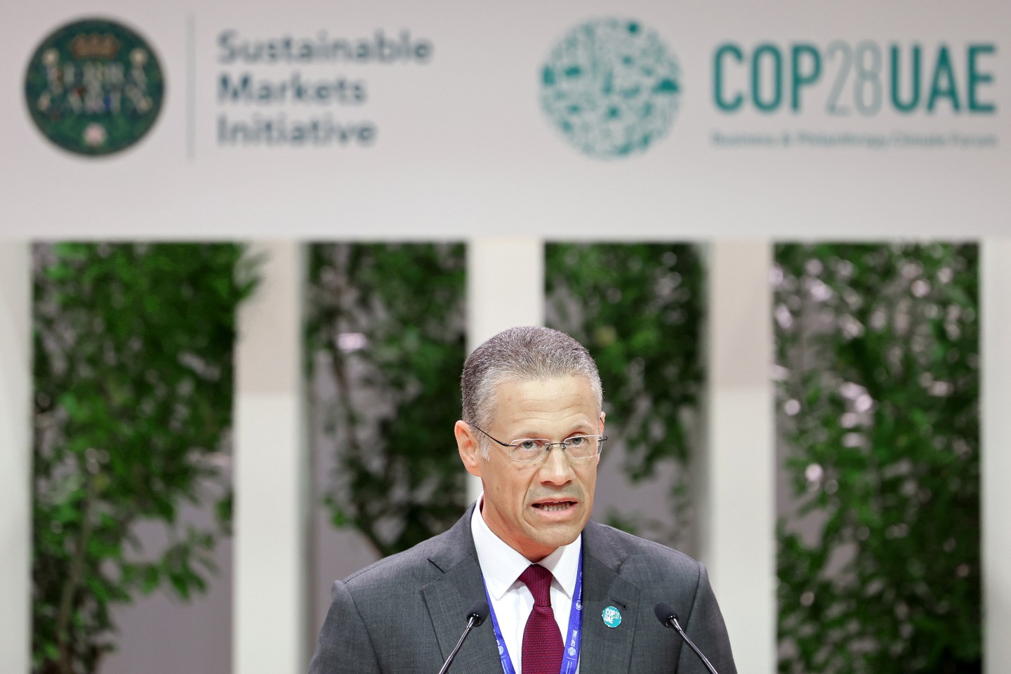 Badr Jafar speaks at the Business and Philanthropy Climate Forum reception during COP28 on Nov. 30, 2023, in Dubai.