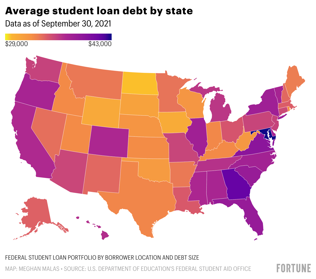 How much college debt students are taking on in every state