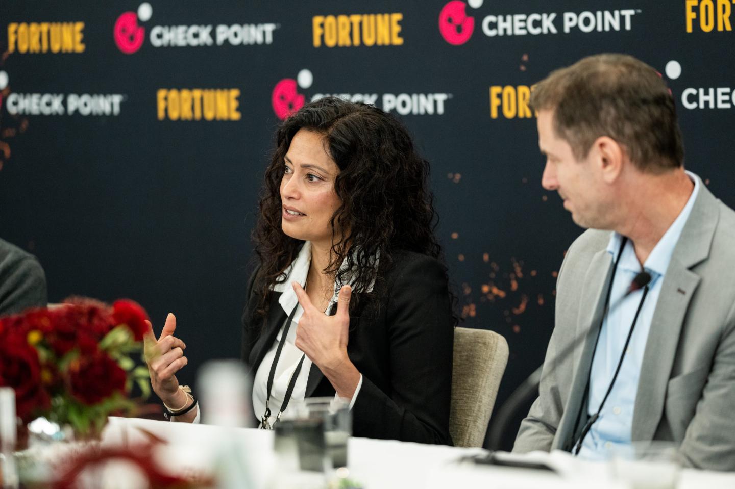 Wipro CTO Subha Tatavarti (left) and Check Point chief strategy officer Itai Greenberg speak about cybersecurity at Fortune Brainstorm AI.