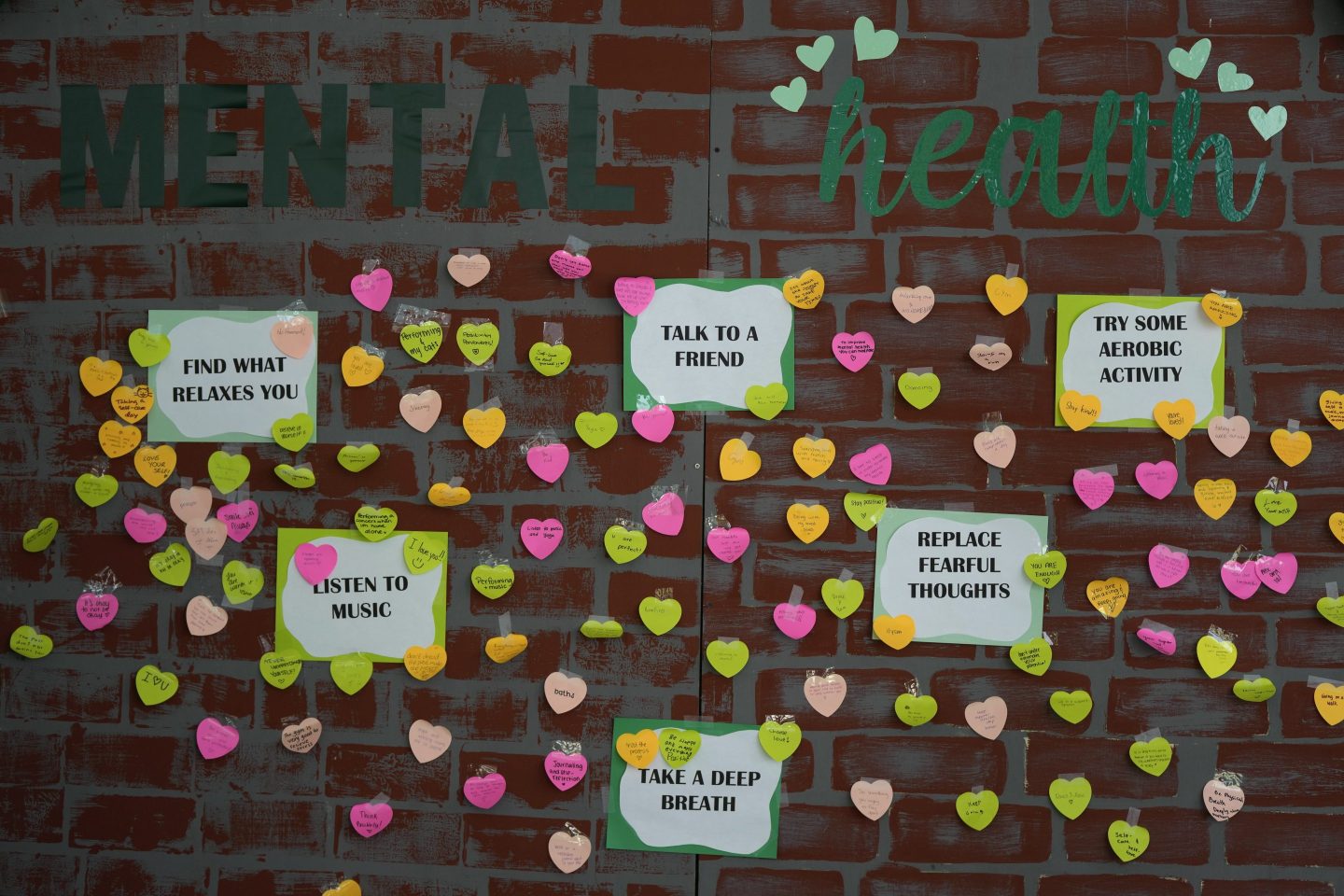 Notes from students expressing support and sharing coping strategies at Miami Arts Studio, a public 6th-12th grade magnet school, in Miami.