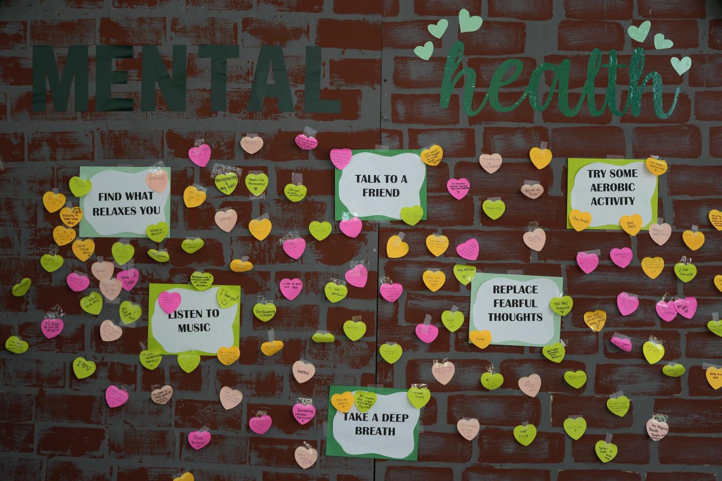 Notes from students expressing support and sharing coping strategies at Miami Arts Studio, a public 6th-12th grade magnet school, in Miami.