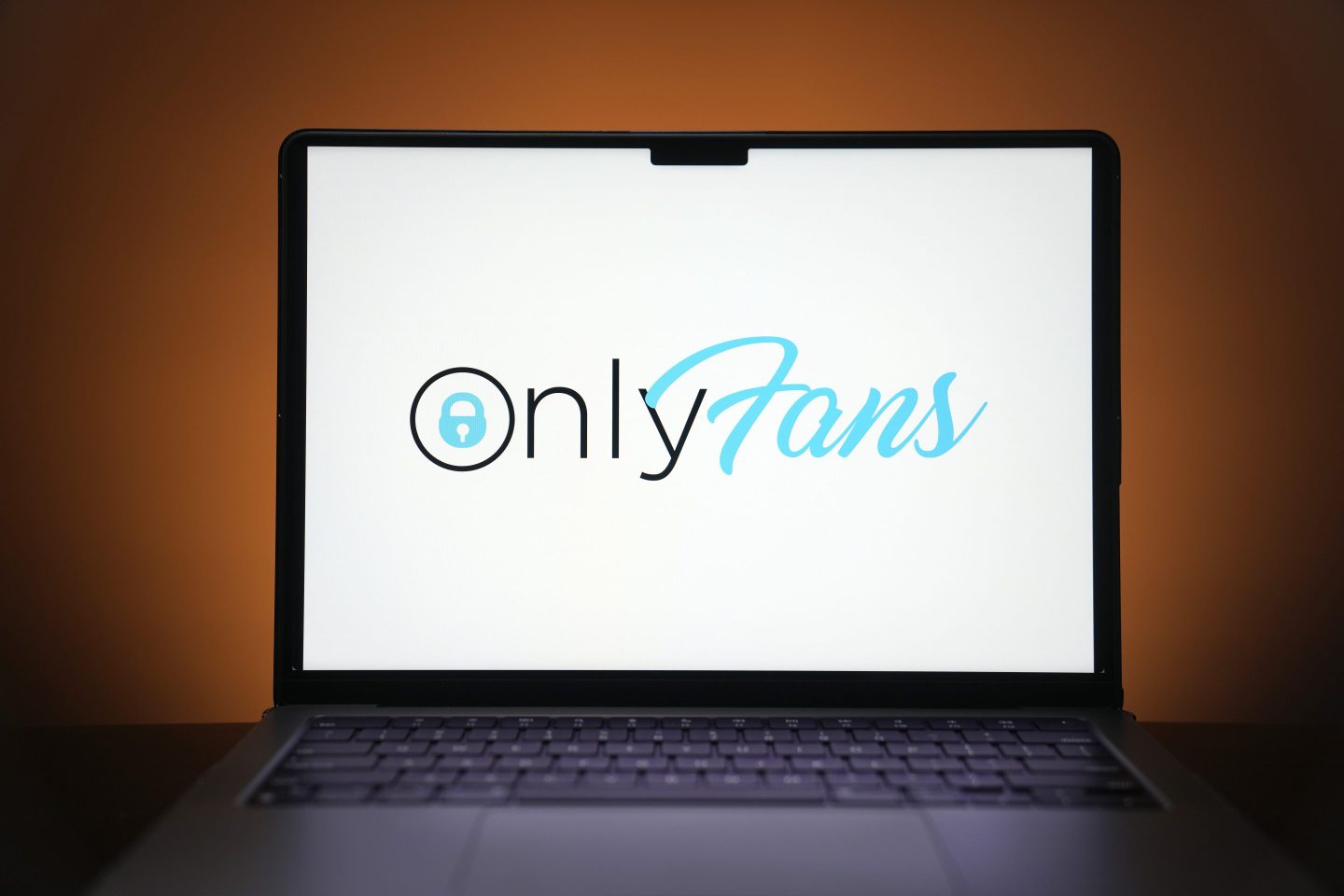 The OnlyFans logo is seen on a computer monitor in this posed photo.