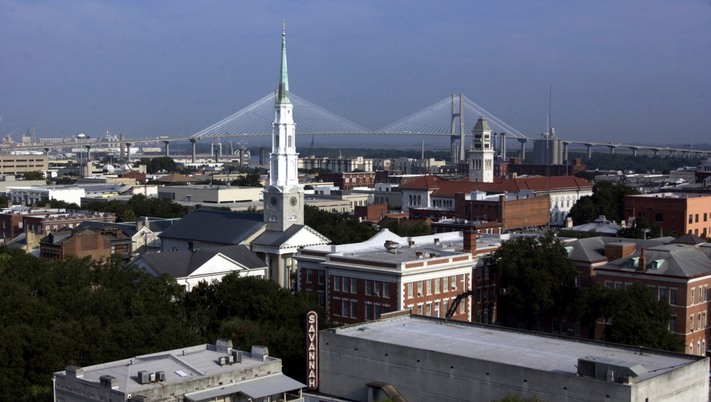 Downtown Savannah, Ga. The South region dominated population gains in 2023, and the U.S. growth rate ticked upward slightly from the depths of the pandemic due to a drop in deaths, according to estimates released on Dec. 19, 2023 by the U.S. Census Bureau.