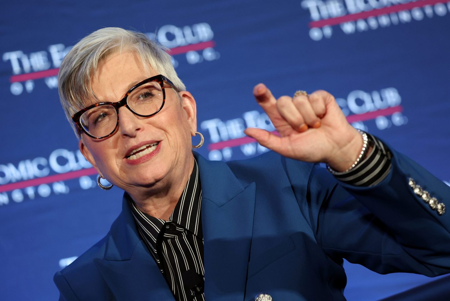 UPS CEO Carol Tome speaks on stage