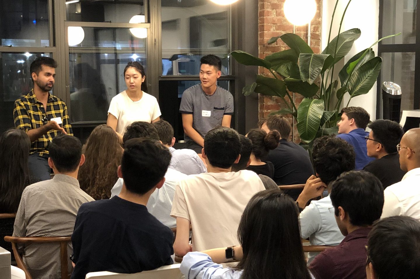 Investment partners at the student-led VC firm Dorm Room Fund speak to a group of aspiring young founders and investors.