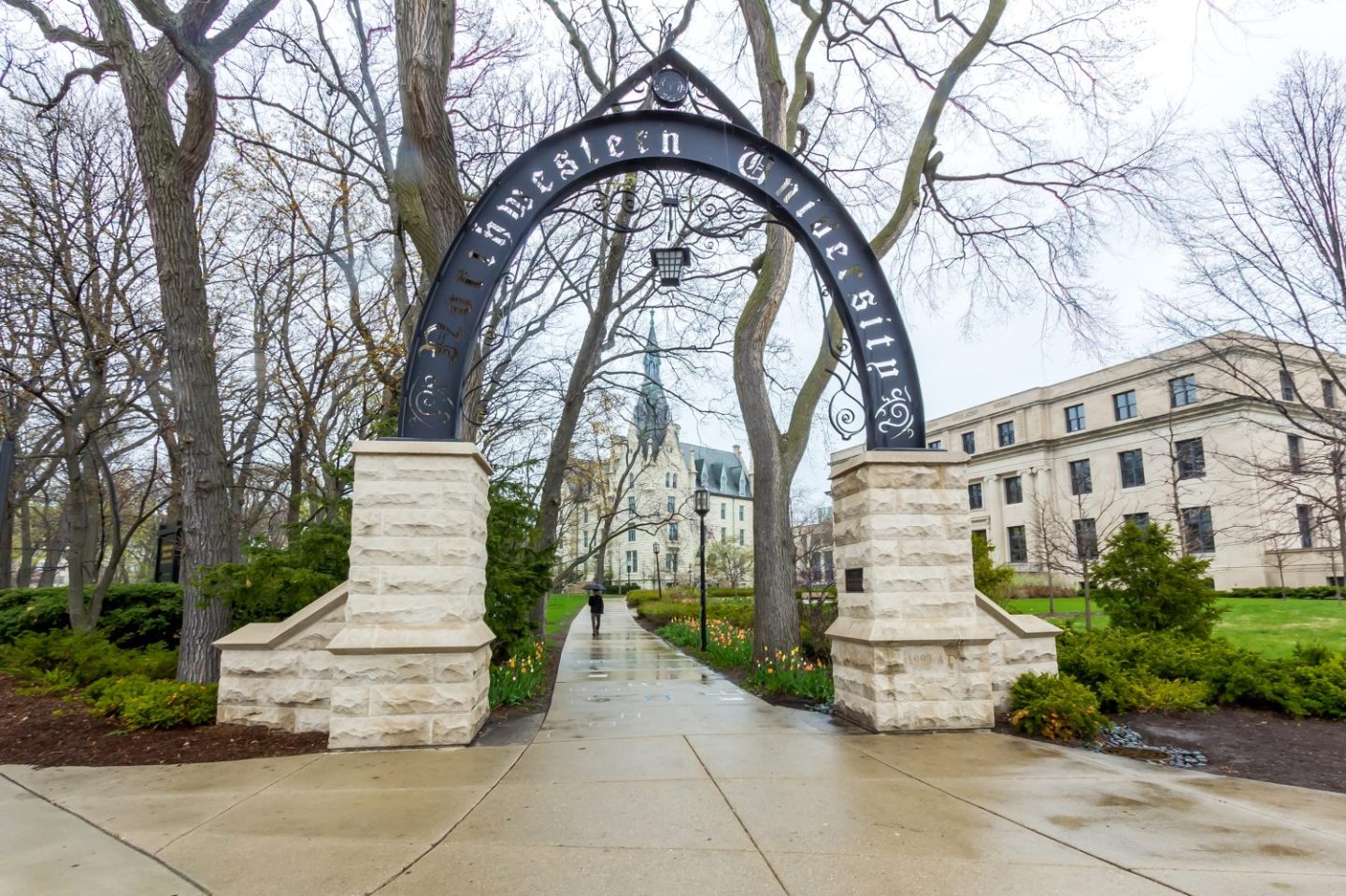 Photo of the Weber arch on Northwestern University's campus.