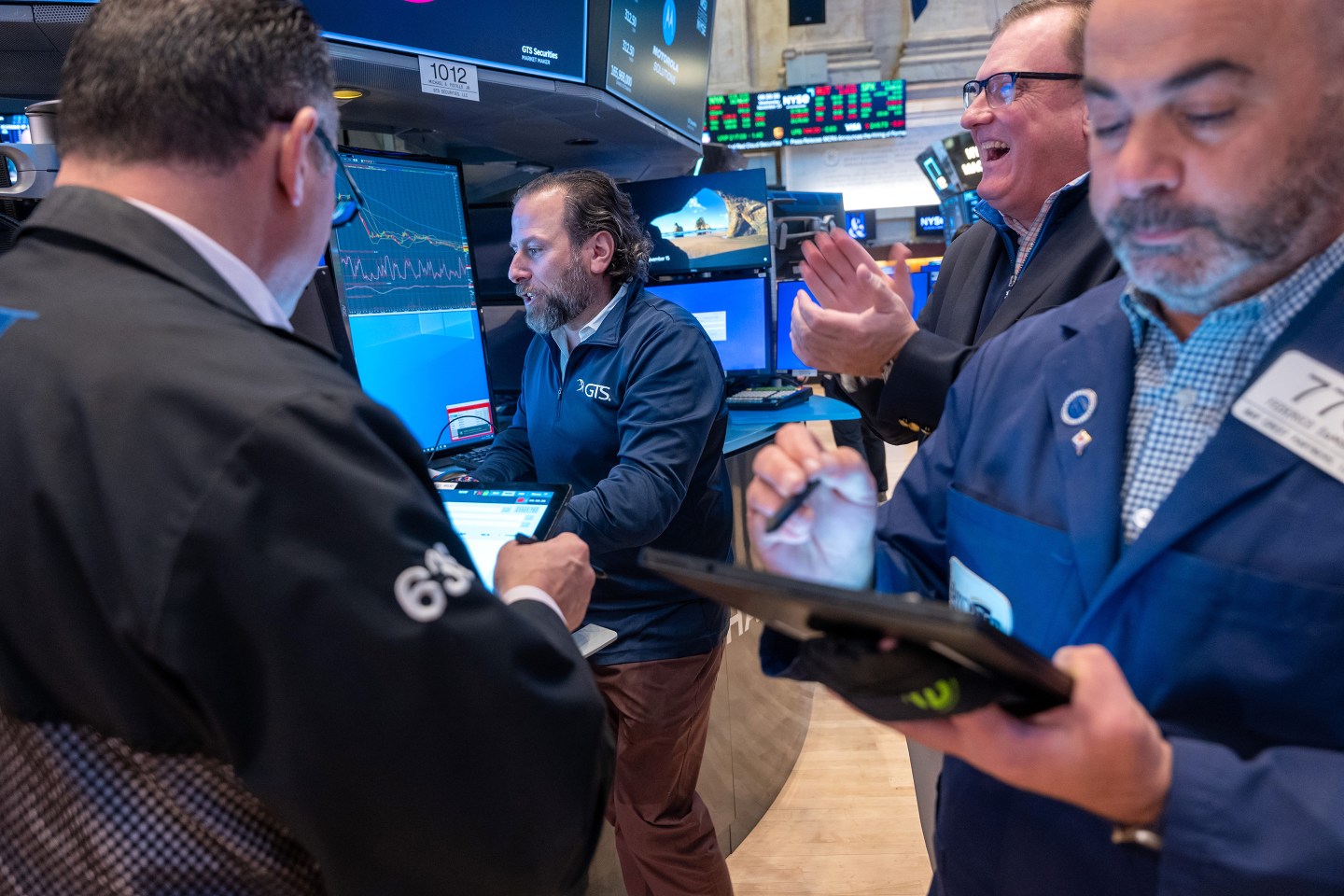 Traders work on the floor of the New York Stock Exchange (NYSE) on November 15, 2023 in New York City